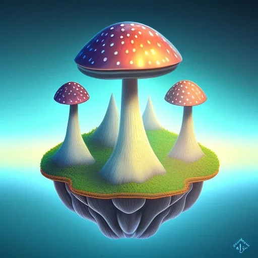 100mm photo of isometric floating island in the sky, surreal mushroom with jewels, intricate, high detail, behance, microworlds smooth, macro sharp focus, centered