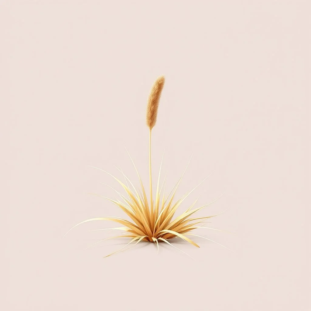 Isolated concept art of low poly stylized alien dry single leaf grass on a plain neutral background.