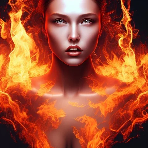 Portrait of a Lady on Fire, hyper realistic, illustrated,