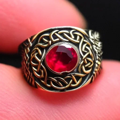 ruby ring with braided tungsten and gold, celtic ring, nordic ring, viking ring, engraved carved band, runes, men's jewellery