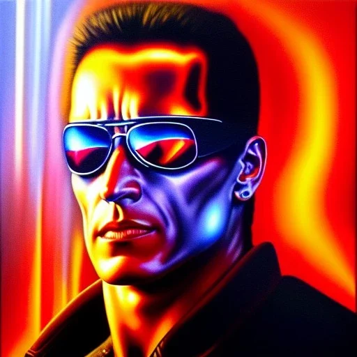 ultra detailed fullbody Portrait in oil on canvas of Terminator no flesh Driving Motorcycle ,intense stare,extremely detailed digital painting, extremely detailed face, Glowing red eyes, mystical colors ,perfectly centered image, perfect composition,rim light, beautiful lighting, 8k, stunning scene,extremely sharp detail, finely tuned detail, ultra high definition raytracing, in the style of Simon Bisley and robert e howard and Luis Royo and and Ohrai Noriyoshi