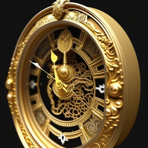 gold carved clock, russia, 8k, beautiful, 3d, lots of details