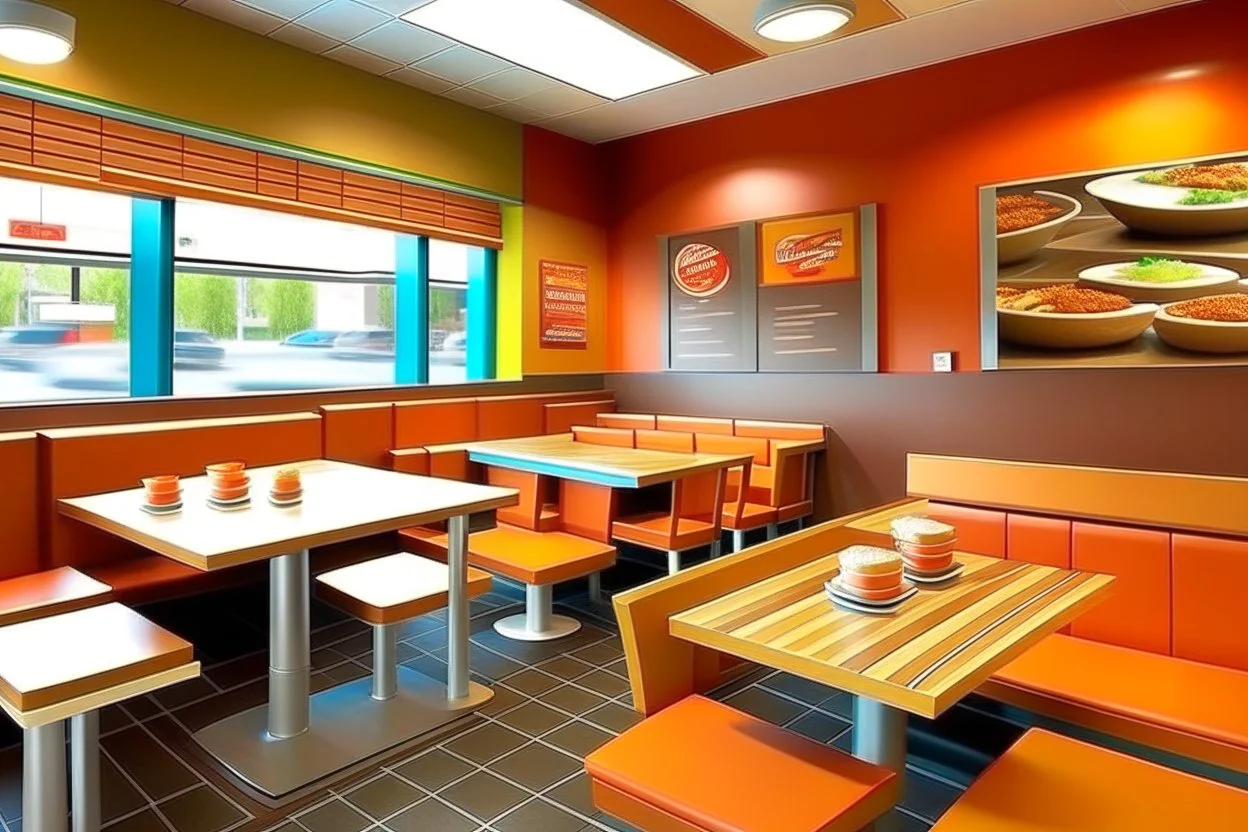 fast food restaurant and the colors for it is brown and but don't put chairs