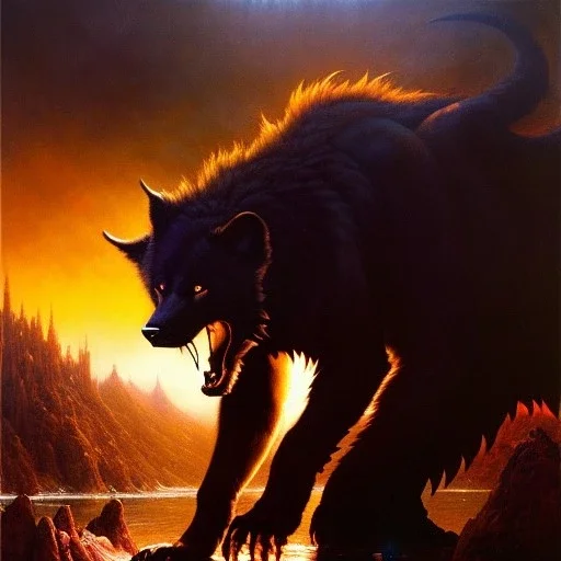 Drawing of 'WereWolf' painting by gaston bussiere, greg rutkowski, yoji shinkawa, yoshitaka amano, tsutomu nihei, donato giancola, tim hildebrandt,KyuYong Eom,Ren Wei Pan Oil on canvas, cinematic composition, extreme detail,fit full head inside picture,16k