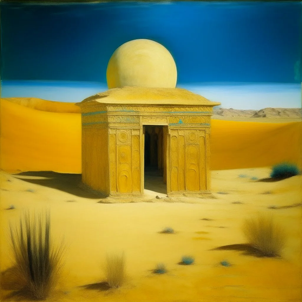 An ivory sun temple in a desert painted by Vincent van Gogh