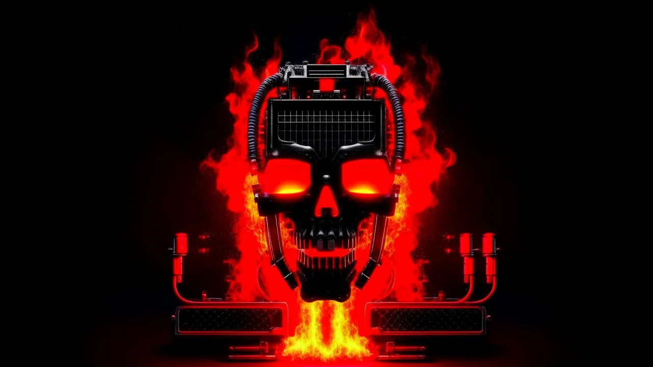 4K. REALISTIC FULL DETAILS. LOGO EMISSION DE RADIO HARDROCK FIRESTARTER TERMINATOR. FLAMMES EN FOND D IMAGE