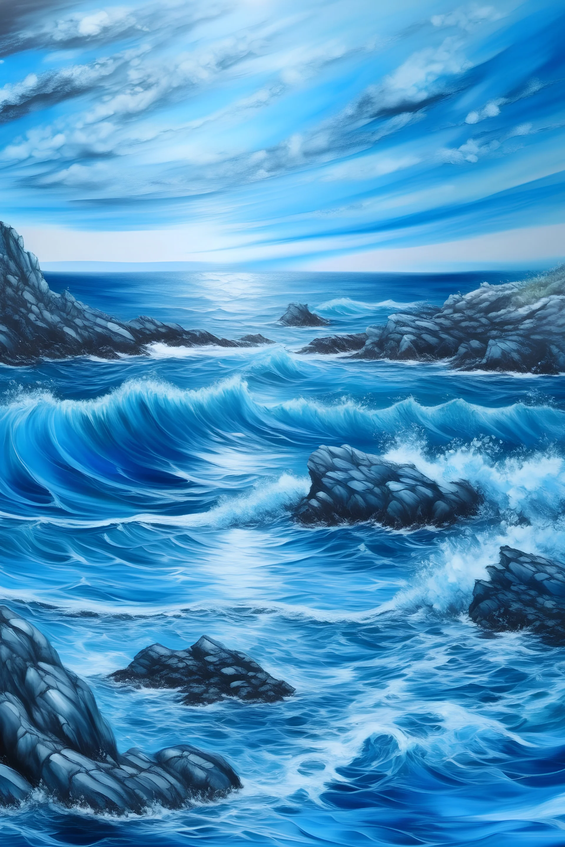 a fantastic sea view painted in blue tones