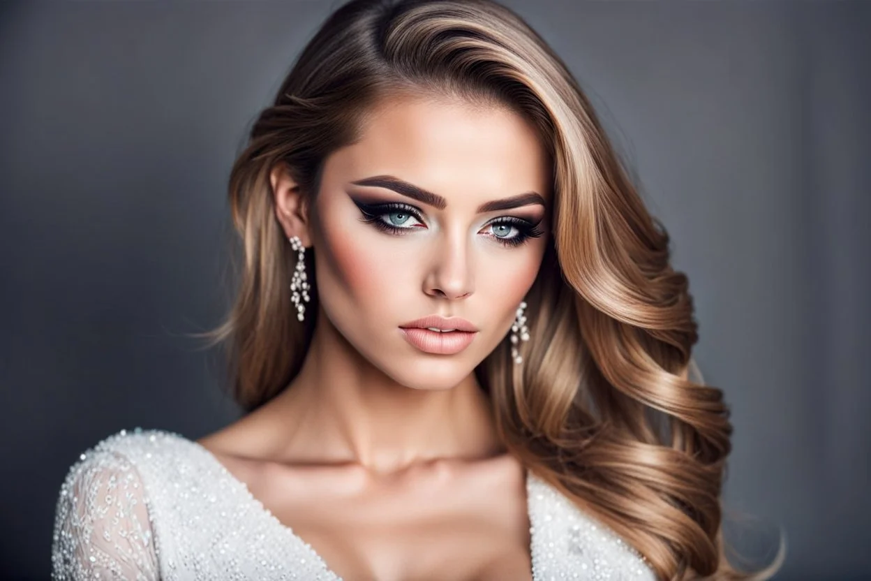 very beautiful girl portrait in modern clothing and makeup