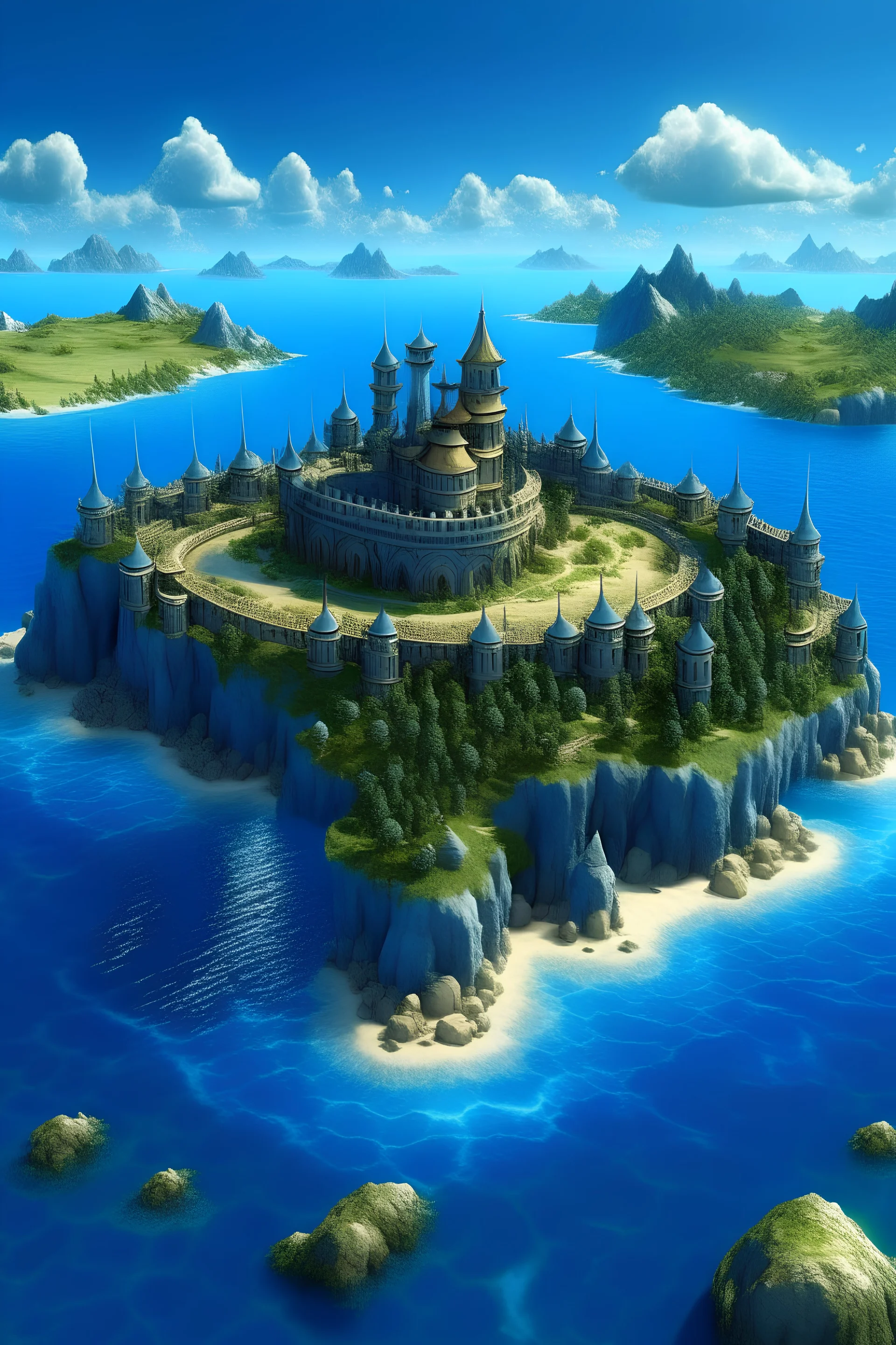 A large kingdom located next to a blue sea