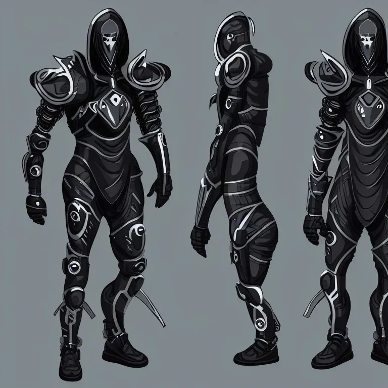 cyber ninja, black metal armor, futuristic suit, imperious, 8k resolution concept art