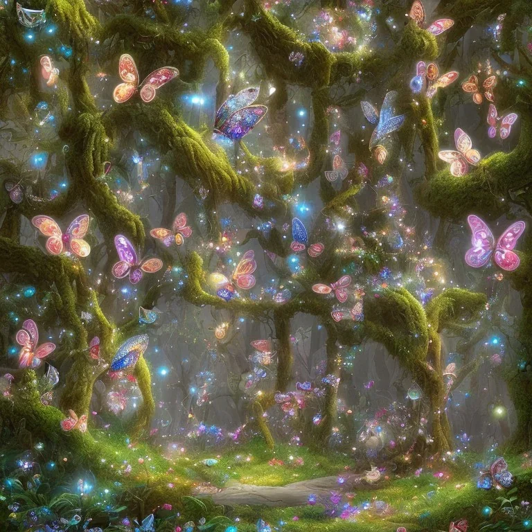 magical forest with sparkle and jewel butterflies