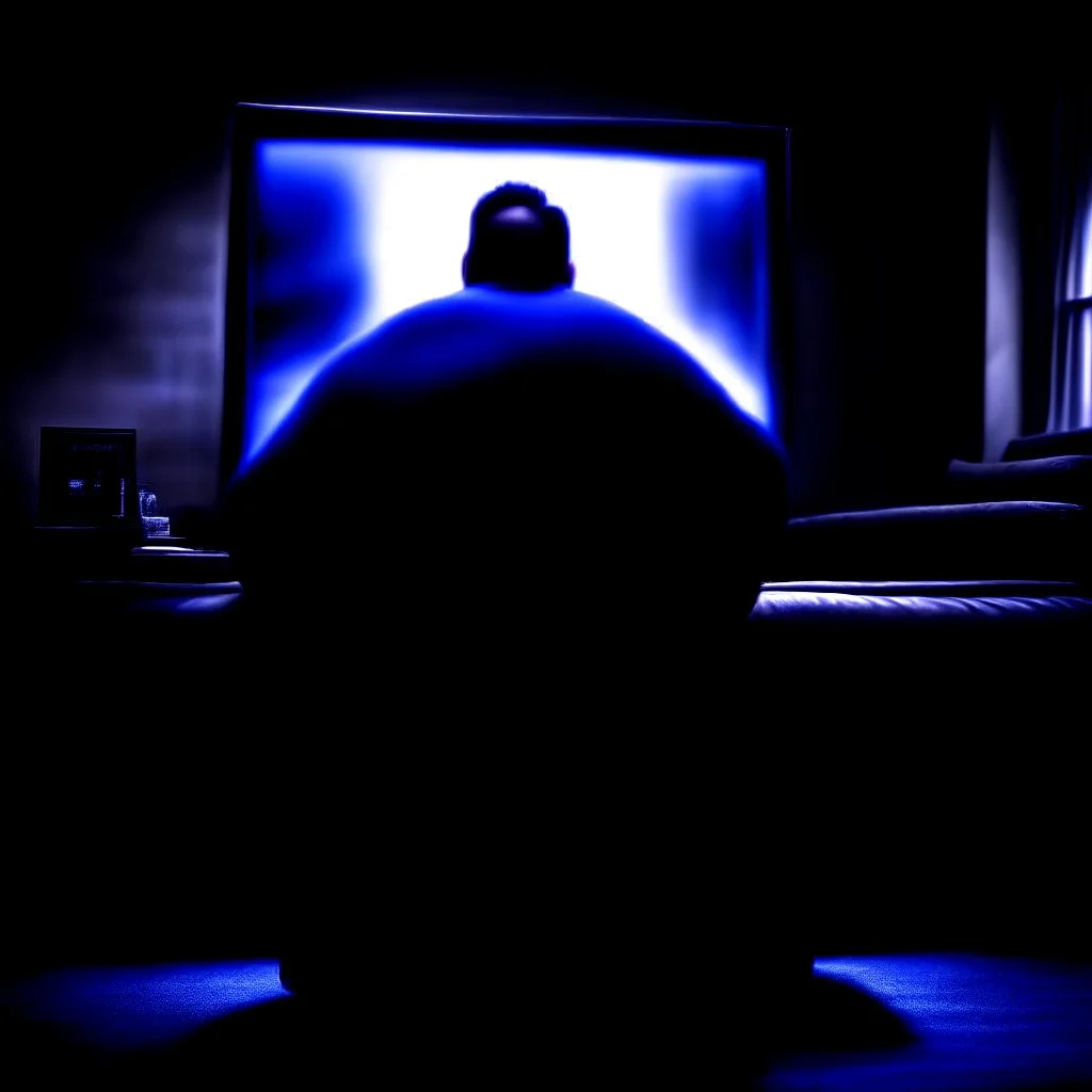 (fineart:1.5, masterpiece1.5) (realism:1.5) award winning picture of award winning fat johnny dep, dark art, , fat man watching tv, tv in frame , third person view