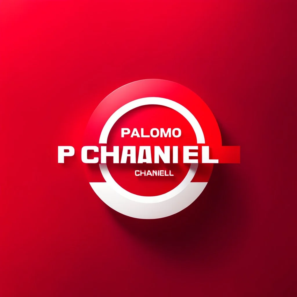 Logo for video channel with the text "Palomo Chanell" minimalist 3D red and white colors"