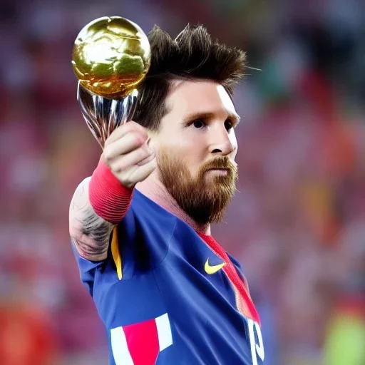 portrait of messi winning the world cupe