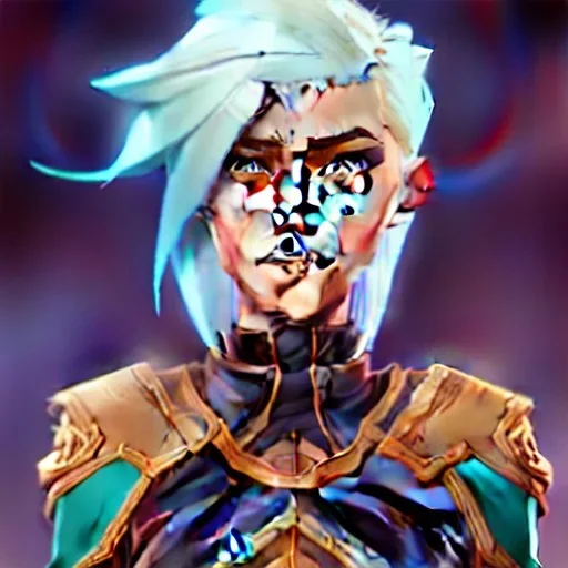 D&D female cleric with platinum blonde hair, gold eyes, smiling, teal armor