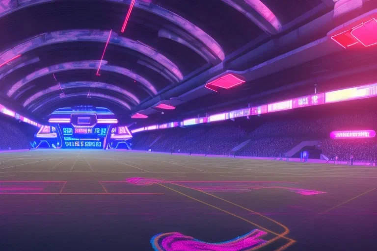 cyberpunk football stadium, cyberpunk, full body, realistic, intricately detailed, neon lighting, vivid colors, neon, futuristic, 64k