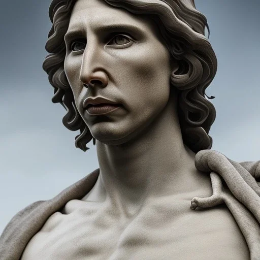 White Statue adam driver , Rome style sculpture, full body, fresco background, hyper realistic, 8k,