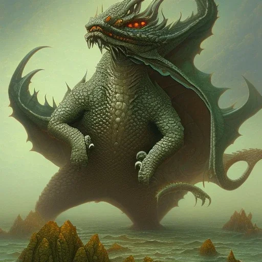 dragon kaiju, dnd fantasy by gerald brom thomas kinkade whelan richard corben