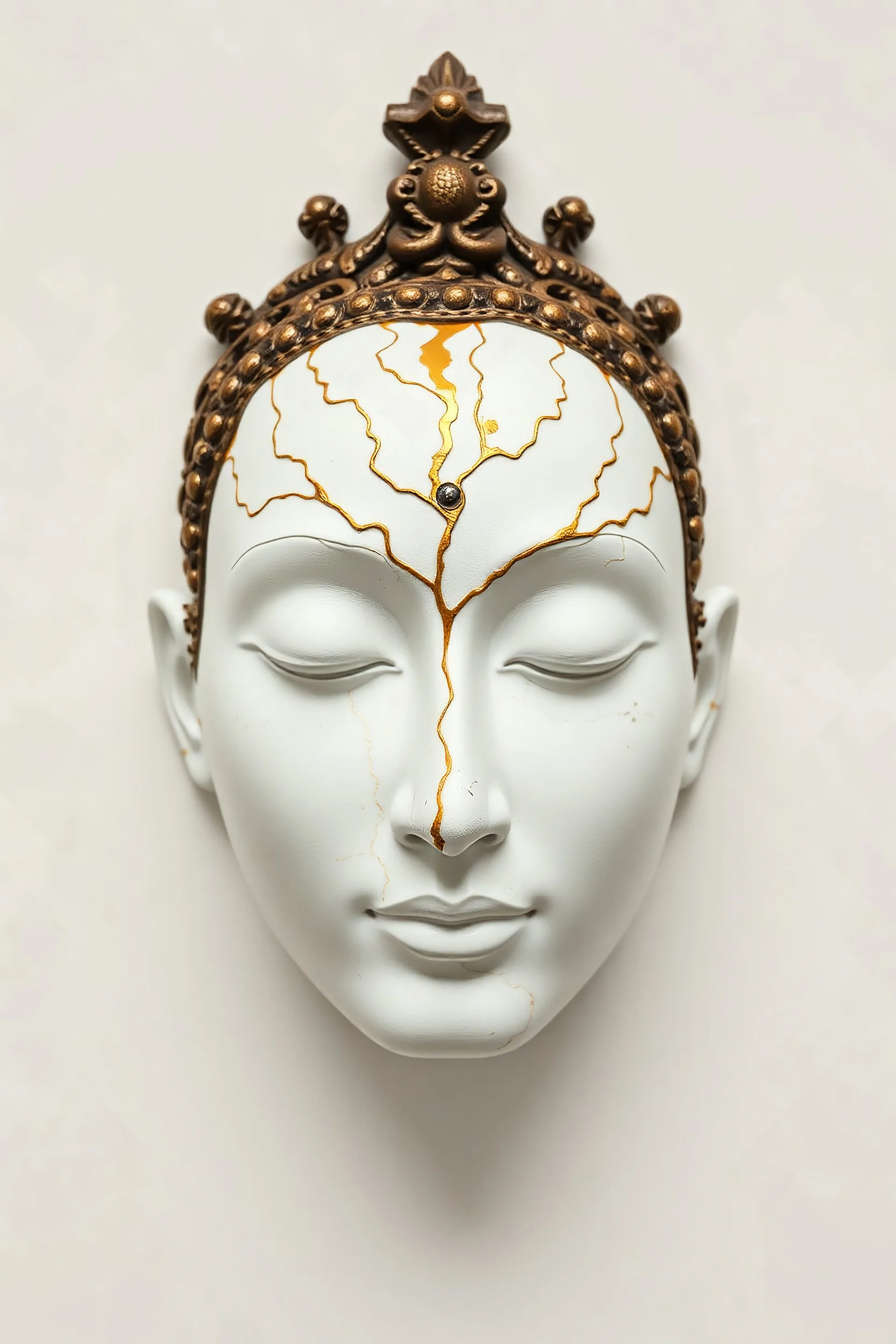 kintsugi on a meditative human white face