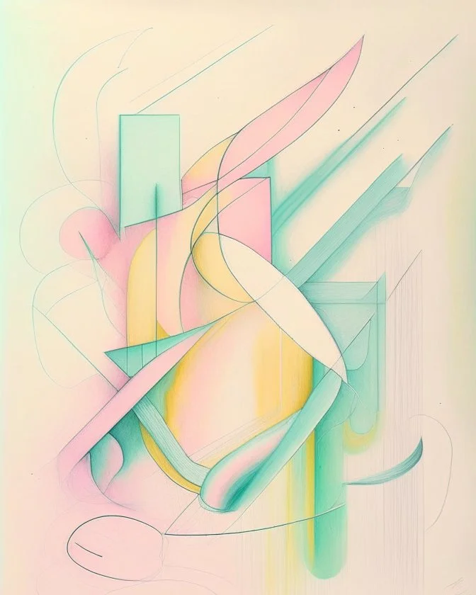 Abstract pastel painting with sketchy pencil outlines