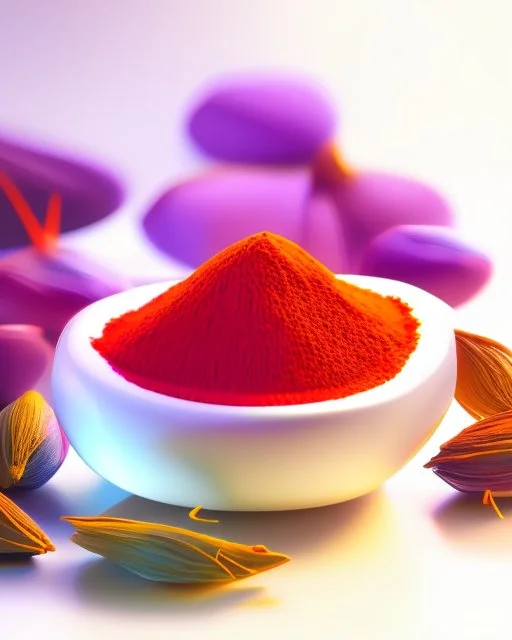 saffron. Realistic photo. HD. Glowing. 3d style