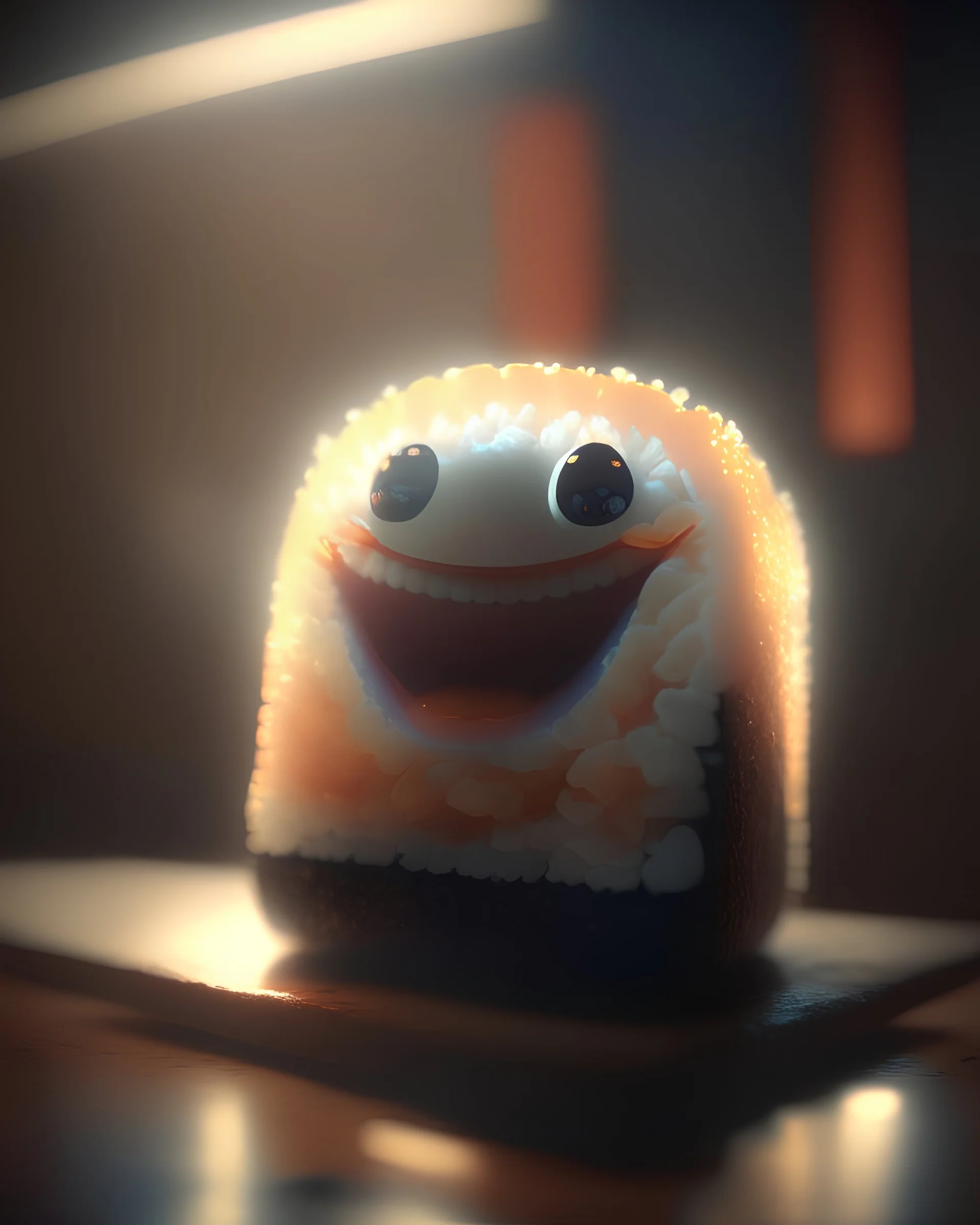 A very happy sushi, cinematic lighting