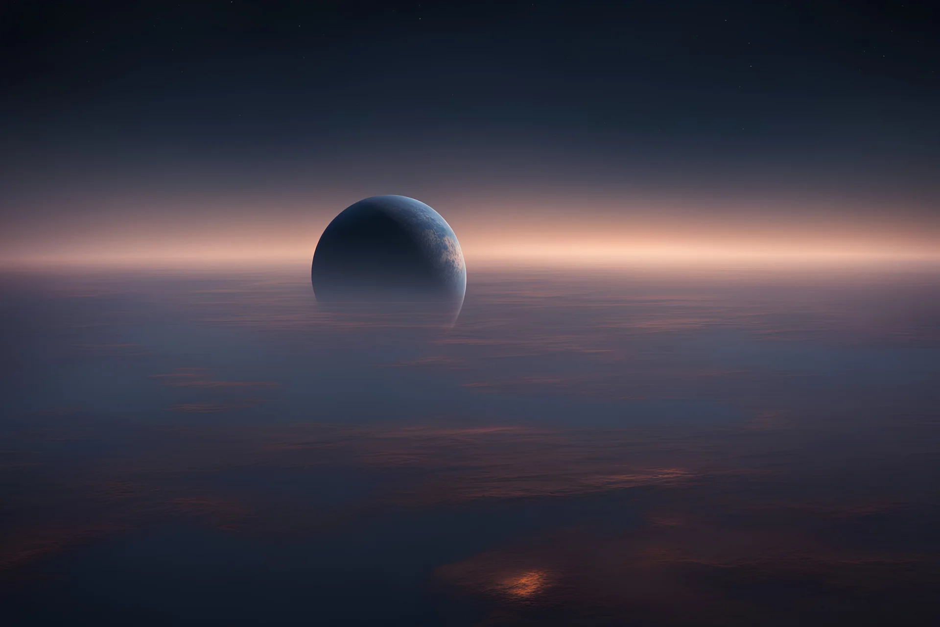 a calm image of the planet during nightfall. rmpty sky
