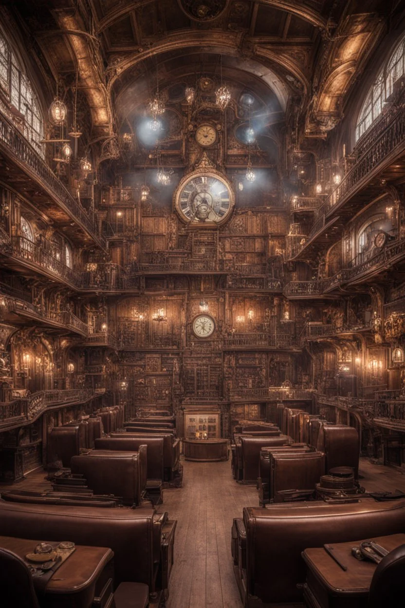 a huge steampunk video hall