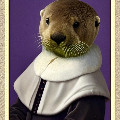 A sea otter in the style of Girl With a Pearl Earing by Vermeer