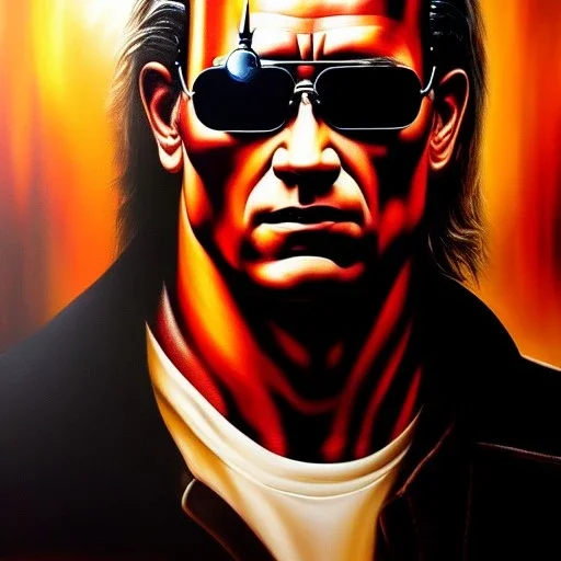 portrait of 'Terminator' painting by simon Bisley , oil on canvas, cinematic composition, extreme detail,fit full head inside picture,8k