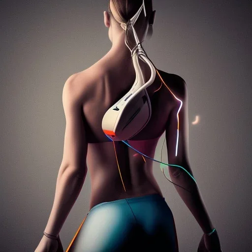 Image describing the bodies of super athletes from back listening to music, by wearing a music player