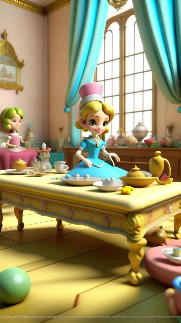 Princess Penelope's preparations for the tea party,cartoon,3D