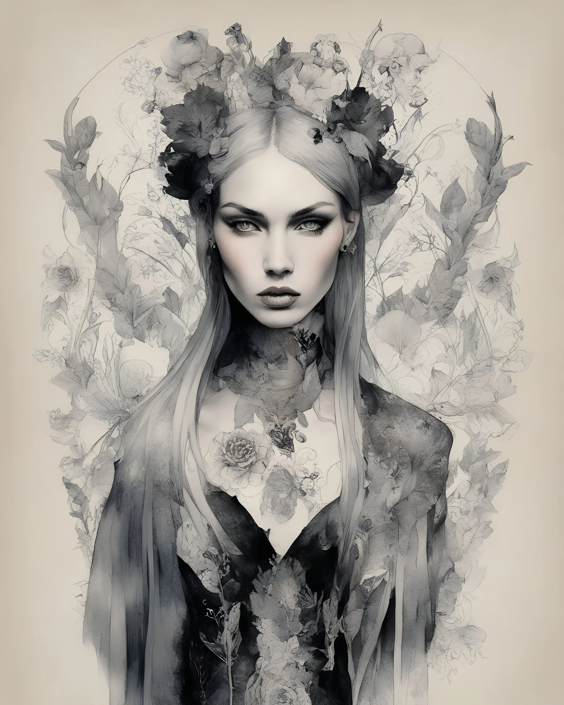 Mystic Aubrey Beardsley watercolor style Alexandra "Sasha" Aleksejevna Luss Megan Fox Punk