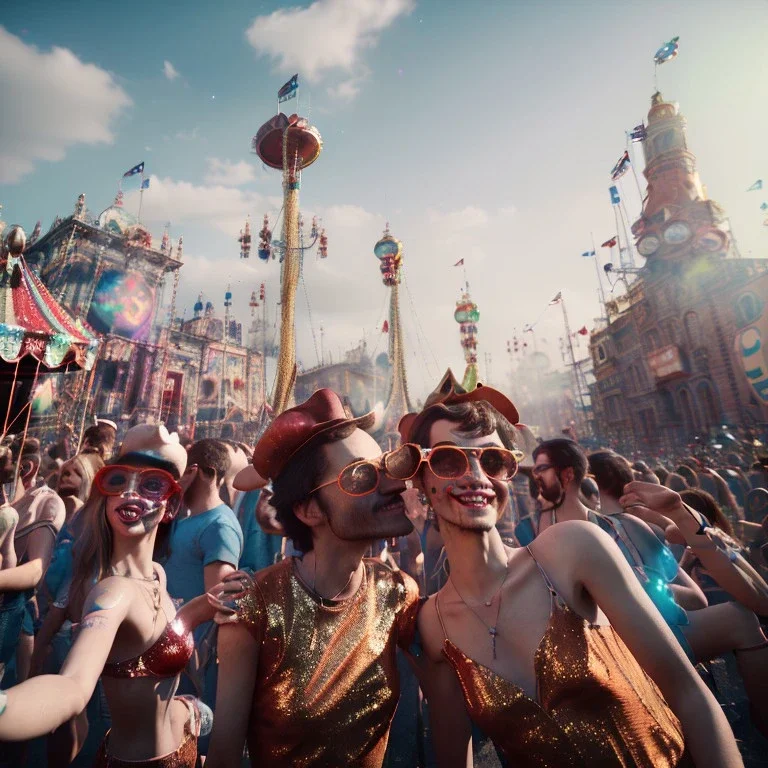 Ultra Realistic selfie, drunken sexy women, carnival scene, circus steampunk. confeti, Sunglasses, smoking, happy, festival, red fog. highly detailed, concept art, unreal engine 5, ray tracing, RTX, lumen lighting, ultra detail, volumetric lighting, 3d, finely drawn, high definition, high resolution.