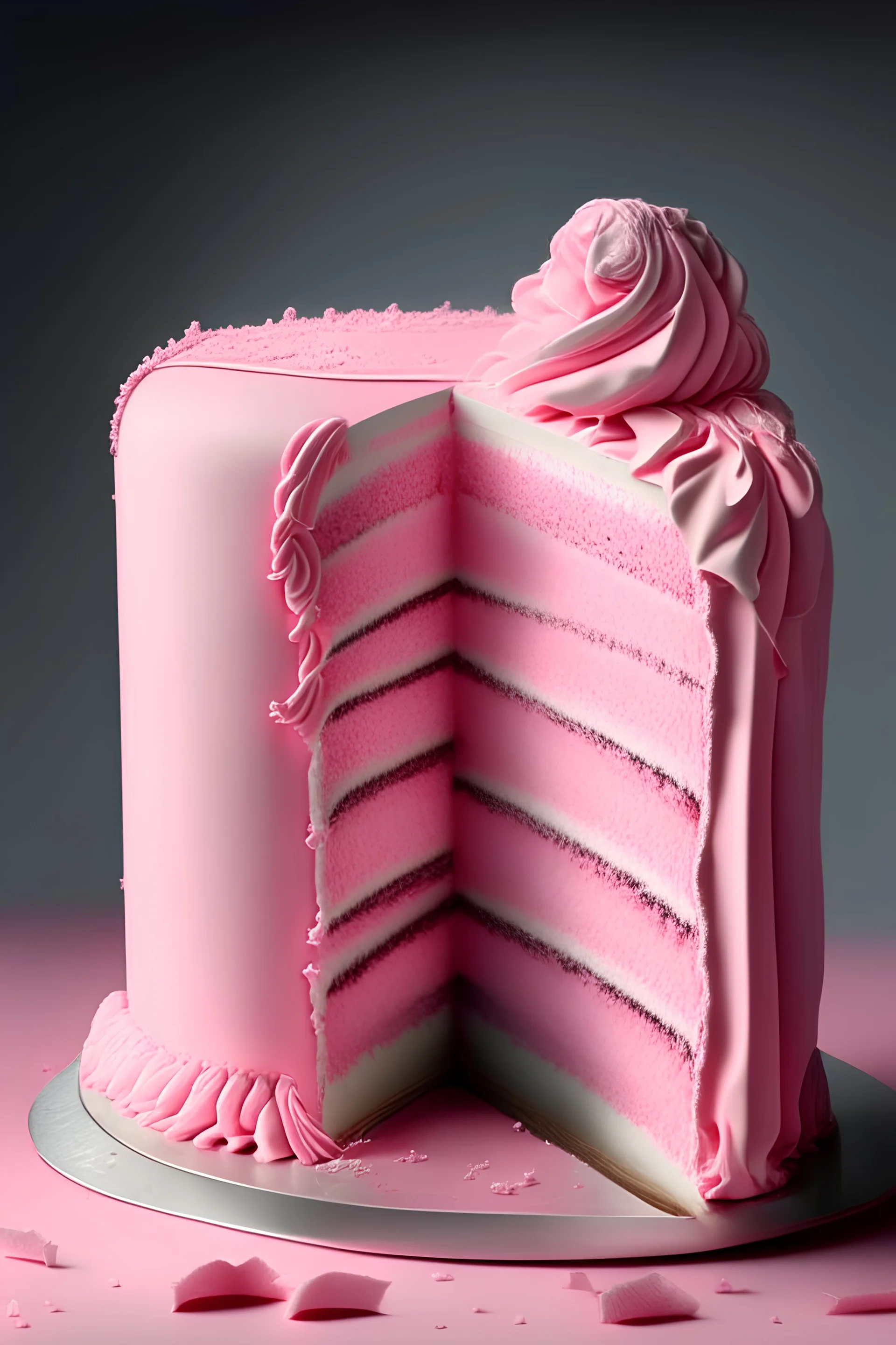 A realistic photo of a cake in pink .