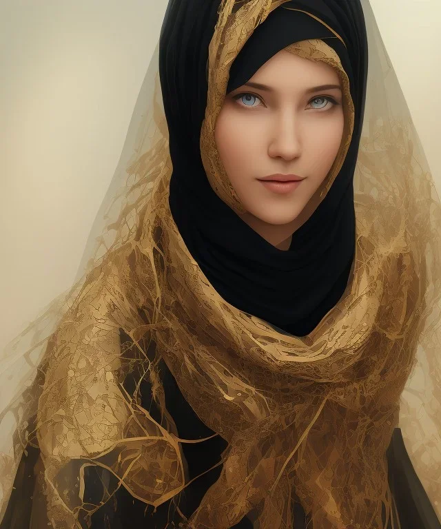 veil head Muslim girl, hijab, black eyes, smile, full body, black dress, 8k resolution