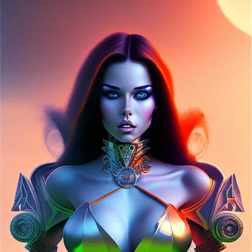 Epic full body picture portrait of busty atletic young beautiful Raven teen titans Frank Frazetta styles