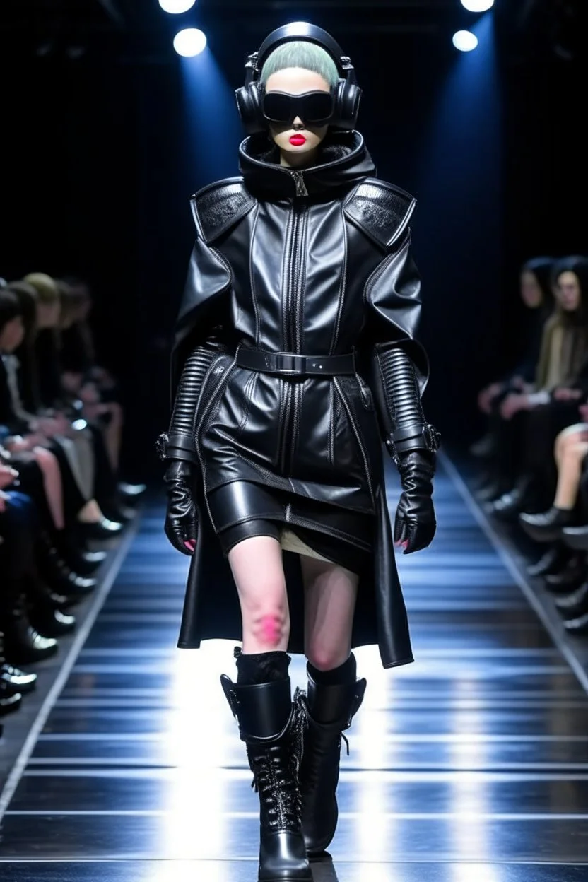 Kryptonian on a fashion runway cyberpunk clothes style street wear without cape