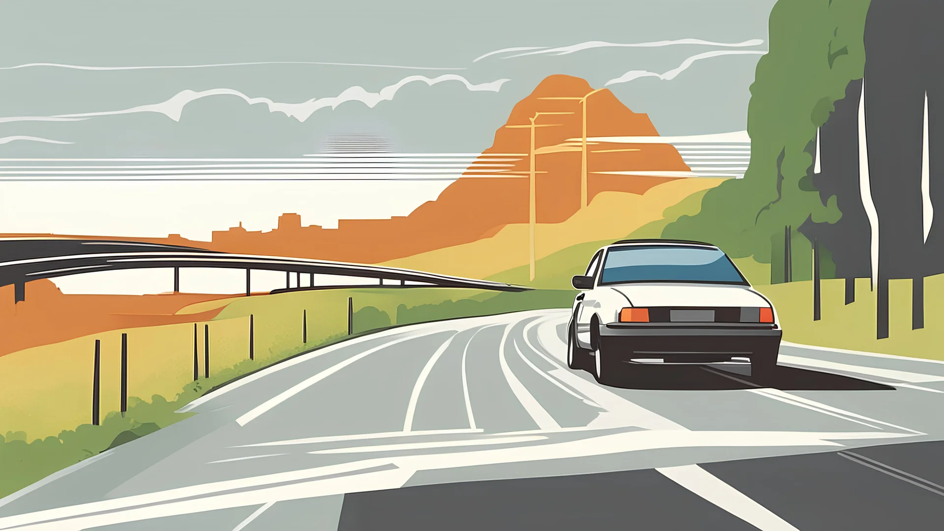 image of an autobahn, graphic illustration stamp