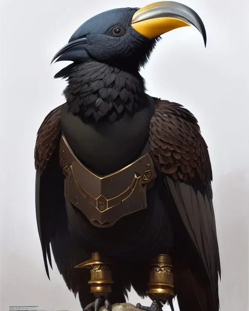 "black beak and feathers, Kenku male, humanoid bird, dnd, rogue, adventurer, full-scale head and shoulders portrait, 8k resolution concept art portrait by Greg Rutkowski, Artgerm, WLOP, Alphonse Mucha dynamic lighting hyperdetailed intricately detailed Splash art trending on Artstation triadic colors Unreal Engine 5 volumetric lighting Splash art fantasy"