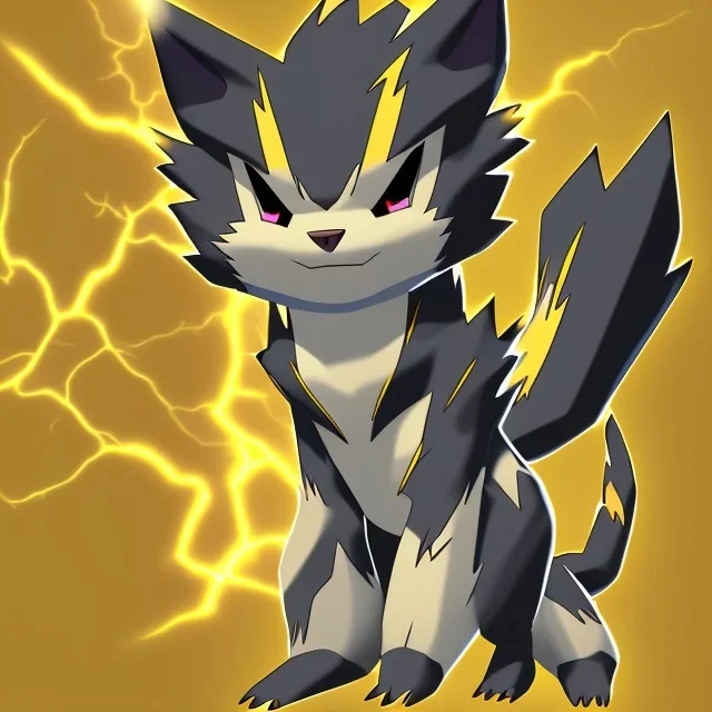 An electric type and dark type, Cheetah pokemon. Lightning bolts shaped whiskers. Yellow and white fur coverd with blotchy black spots.