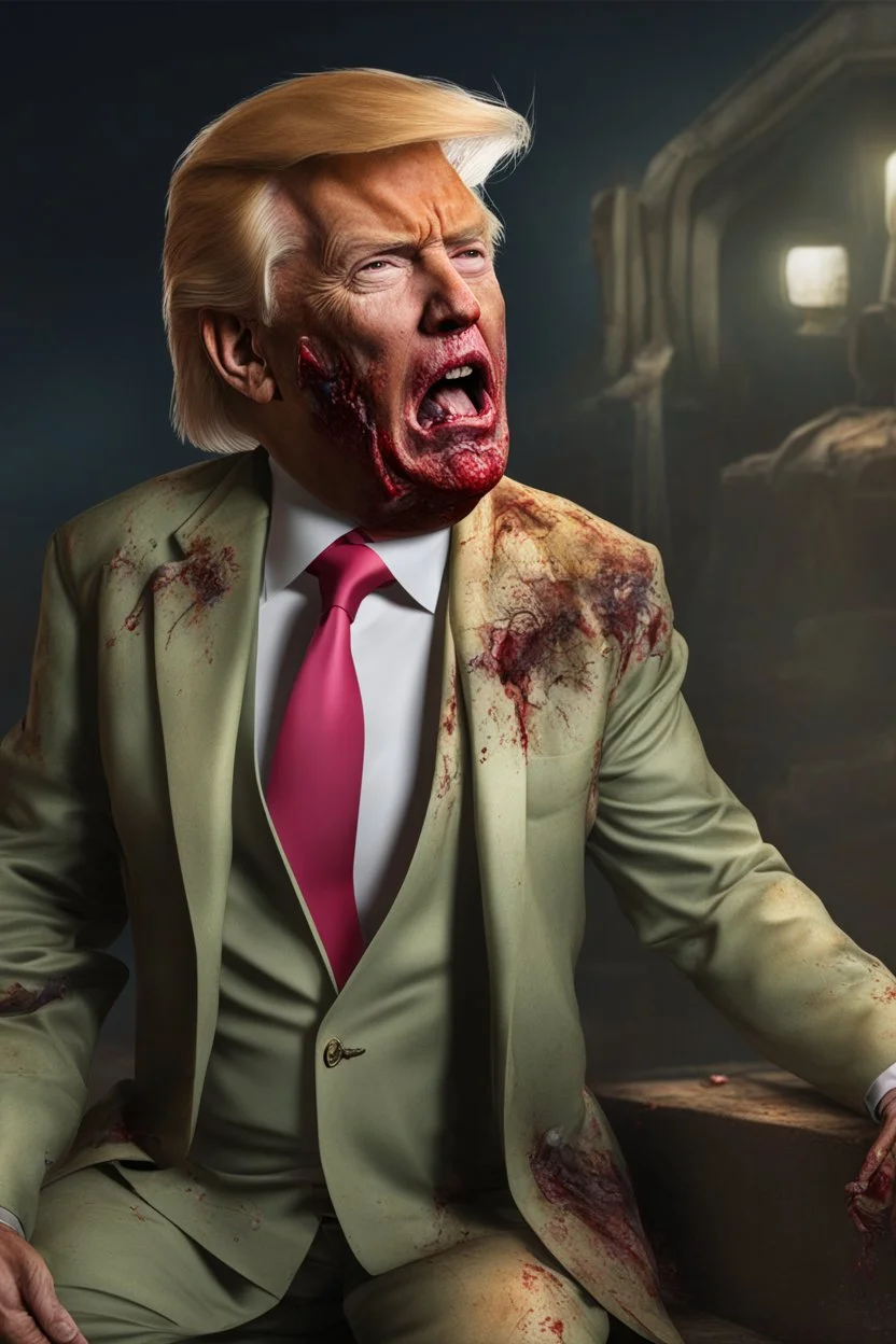 A hyper-realistic photo, Donald Trump zombie, full size photo,,64K, hyperrealistic, ,colourfull , 4K ultra detail, , real photo