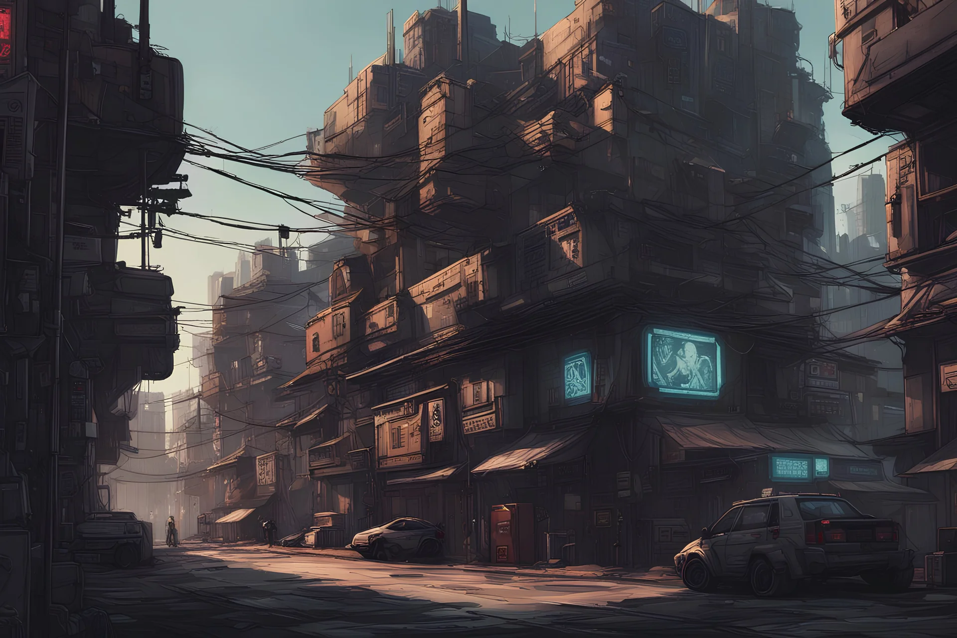 Side view,cyberpunk street with lots of detail