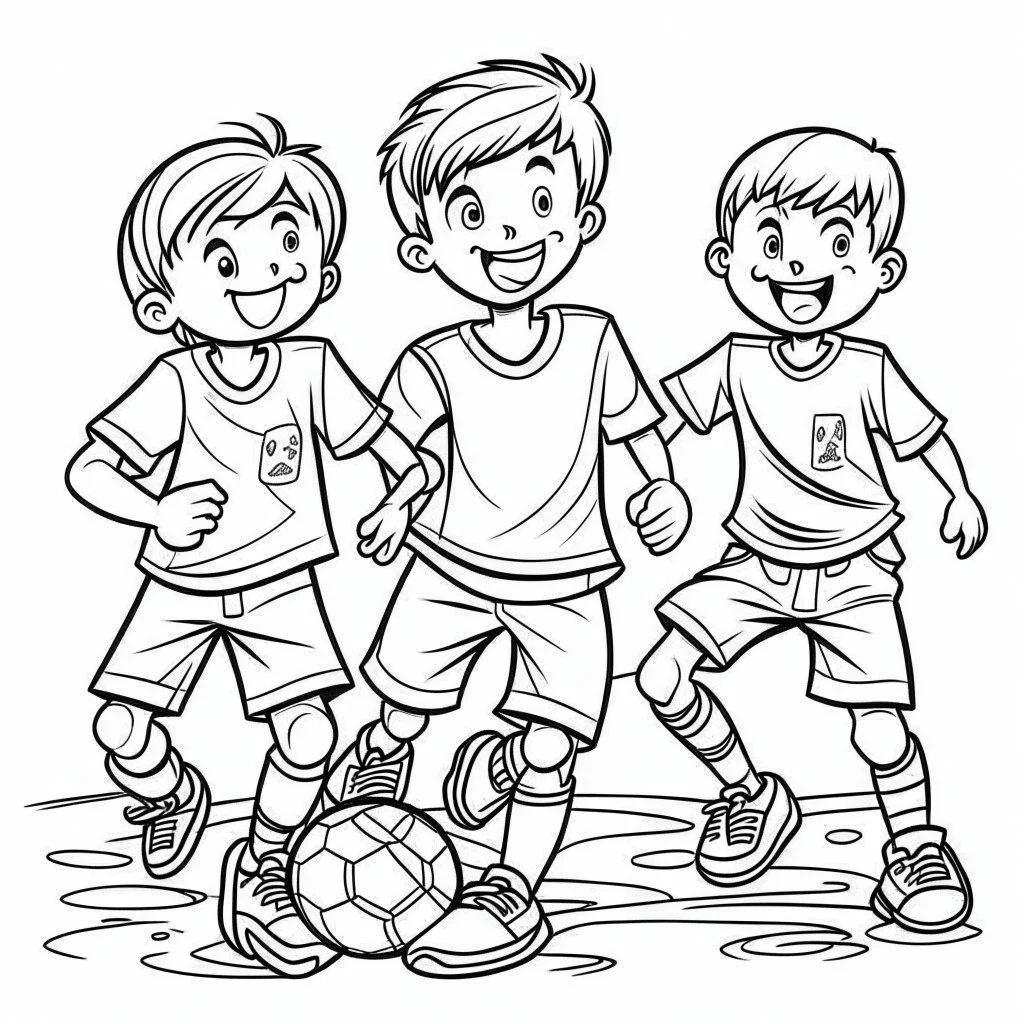 group of boys playing football, for coloring book