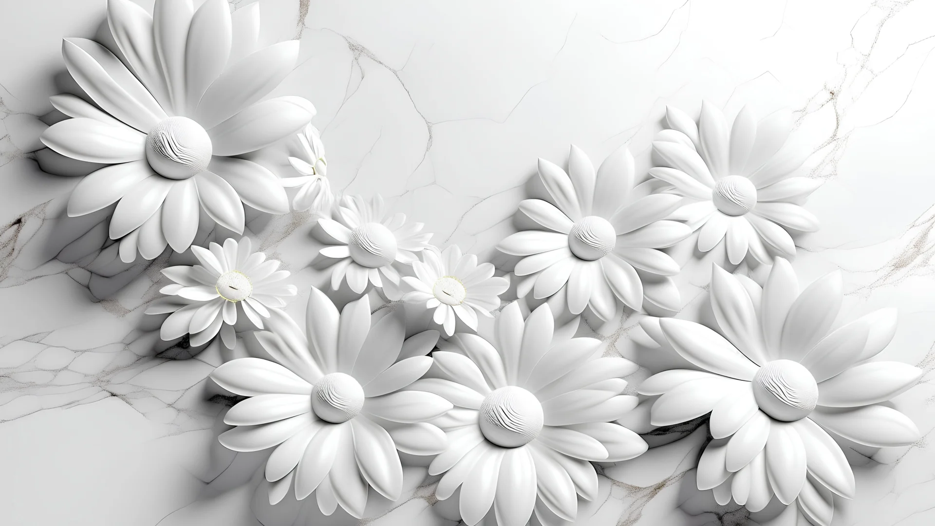 White gypsum flowers on white marble background. Generative AI.