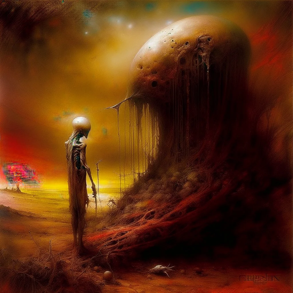 Macabre Rapture End of days Revelation scene, loose brush stroke matte oil painting, sinner apotheosis, By John Lovett and Zdzislaw Beksinski and Phlegm, diagonal composition, unbalanced, abstract surreal horror, eerie, scary warm colors, Eldritch, by Colin McCahon