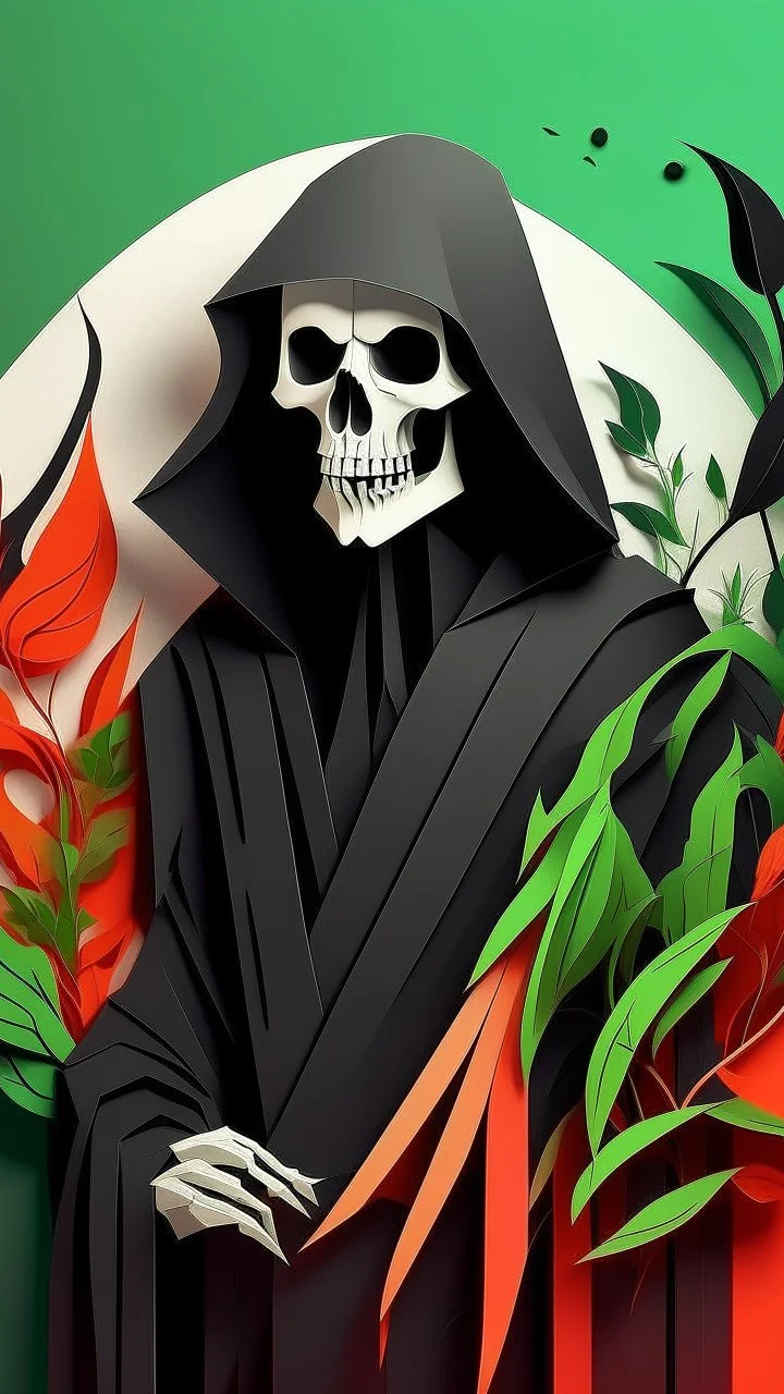 VECTORED, LAYERED, PAPER PIECES, CLEAN, RGB, GRIM REAPER ICON, MADE FROM HUNDREDS OF INDIVIDUDALLY CUT PIECES OF CARD STOCK GRADE PAPER, PHOTOREALISTICS