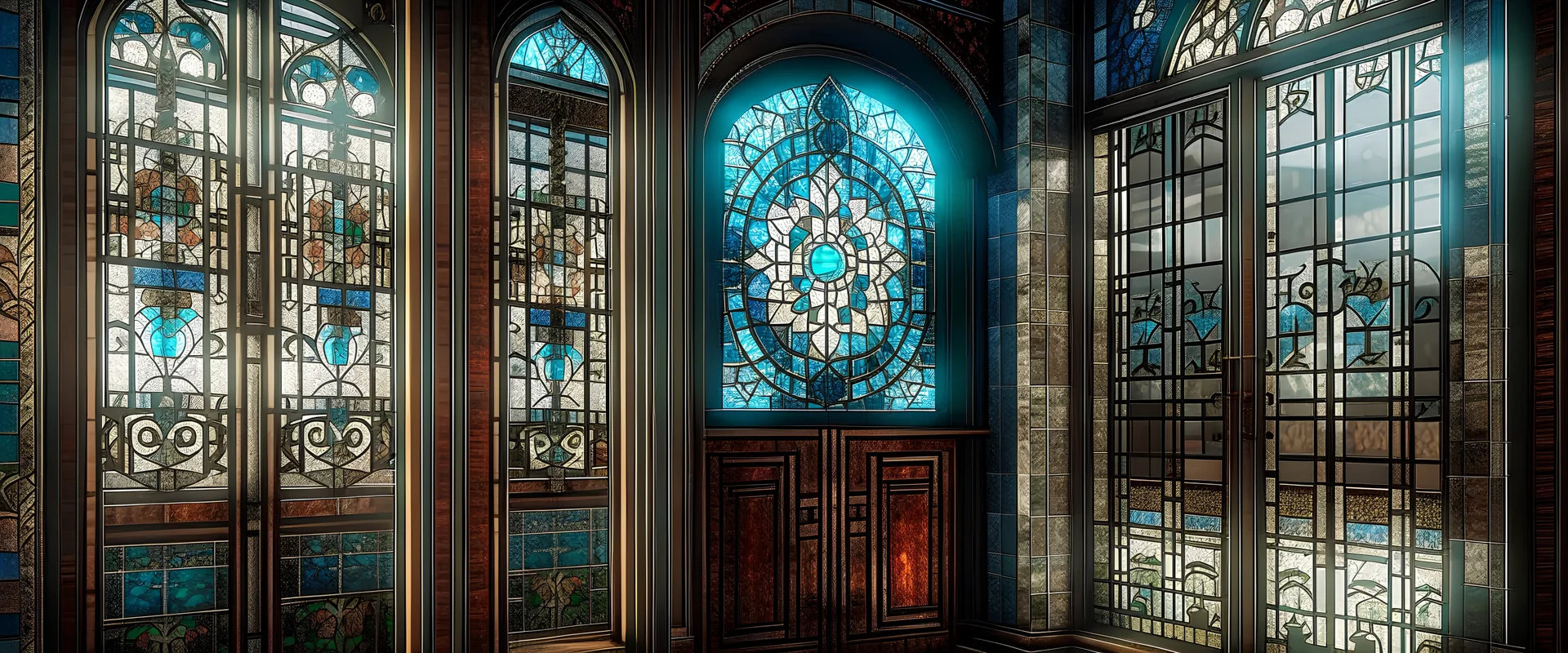epic, 4k, detailed render, traditional, heritage, chrome, iranian, door, stain glass