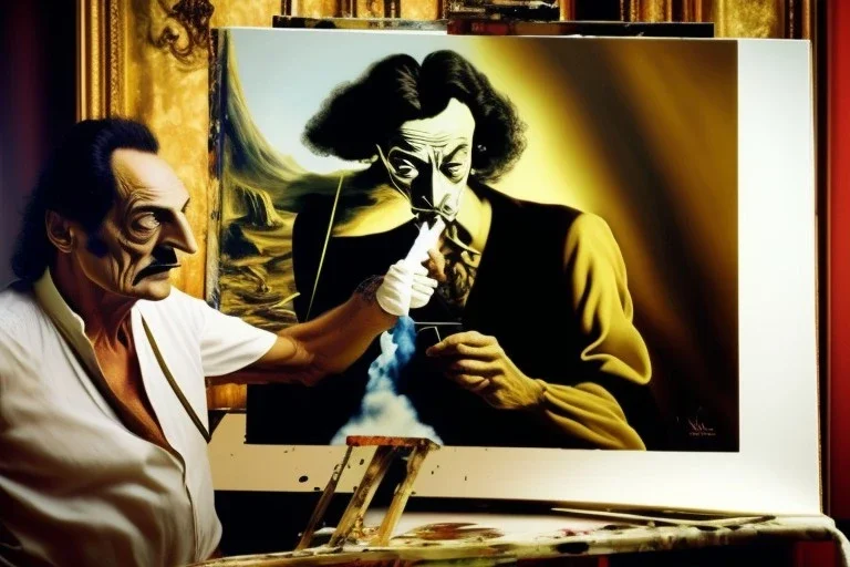 Salvatore Dali is painting a picture of himself
