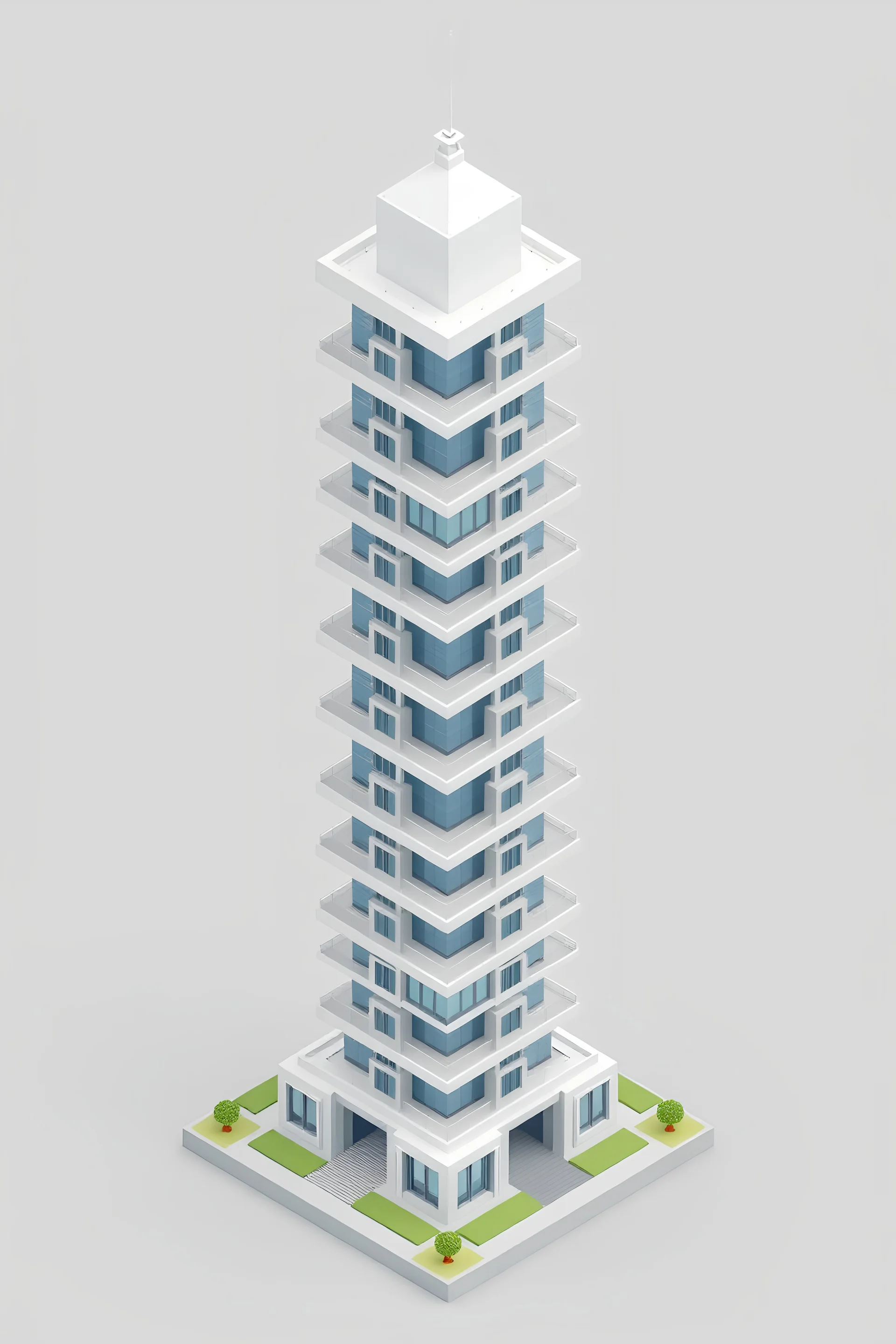 low poly 3D simple modern isometric tower with many similar floors